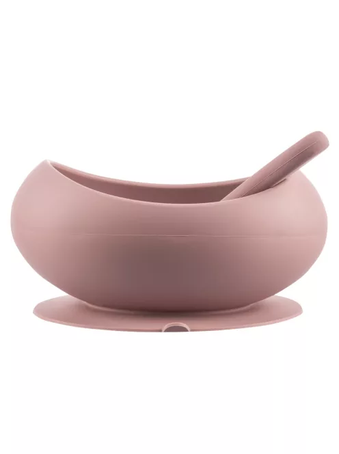 Zopa Szilikon tál tapadókoronggal és kanállal - rózsaszín Old Pink