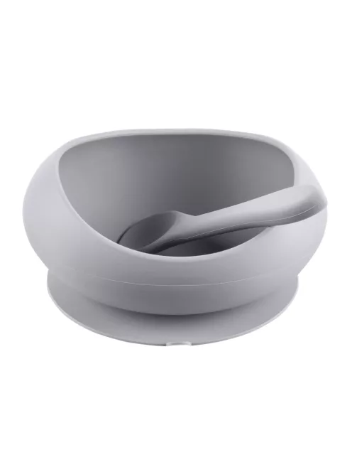 Zopa Szilikon tál tapadókoronggal és kanállal - galambszürke Dove Grey