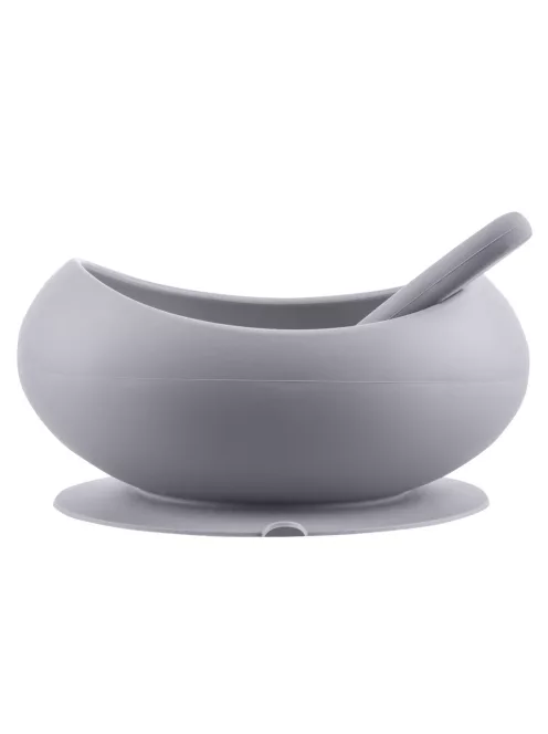 Zopa Szilikon tál tapadókoronggal és kanállal - galambszürke Dove Grey