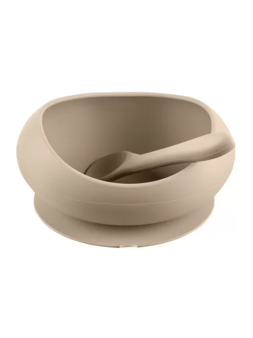 Zopa Szilikon tál tapadókoronggal és kanállal - bézs Sand Beige