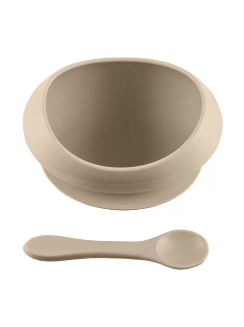 Zopa Szilikon tál tapadókoronggal és kanállal - bézs Sand Beige