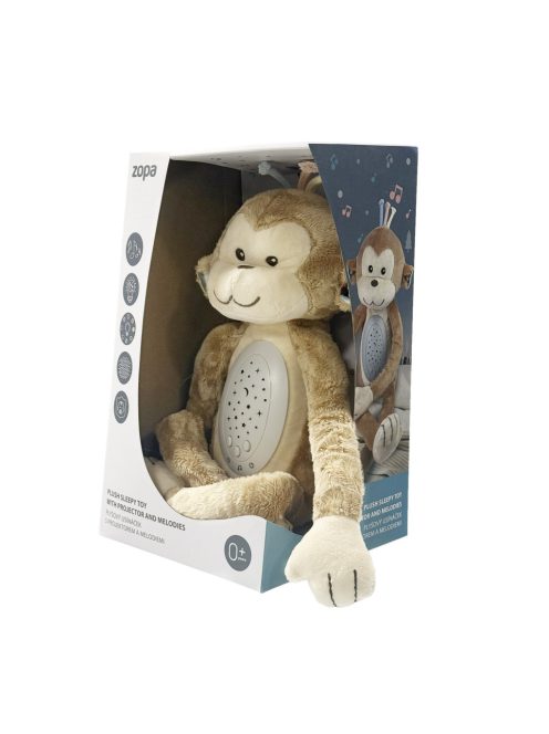 Zopa Plüss alvójáték égbolt projektorral és dallamokkal, majom Monkey