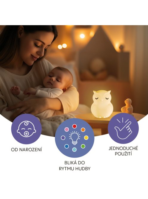Zopa Szilikon LED éjszakai fény zenével L-es méretben, bagoly Owl