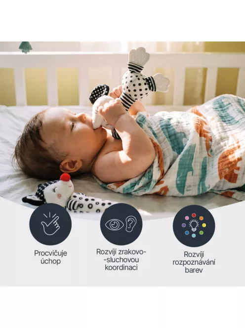Zopa Kontrasztos fejlesztő csörgő rágókával Elephant
