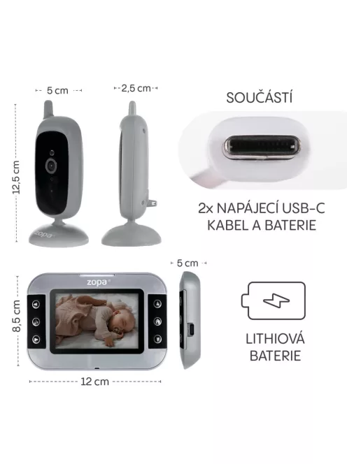 Zopa Static digitális videós bébiőr - Grey