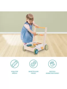 Zopa Fa járássegítő kocsi építőkockákkal - Wood