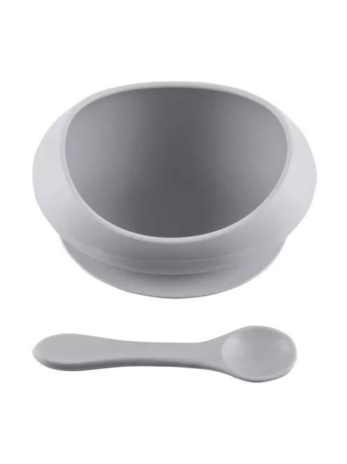 Zopa Szilikon tál tapadókoronggal és kanállal - Dove Grey