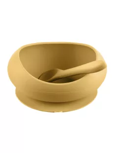   Zopa Szilikon tál tapadókoronggal és kanállal - Mustard Yellow