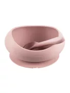 Zopa Szilikon tál tapadókoronggal és kanállal - Old Pink