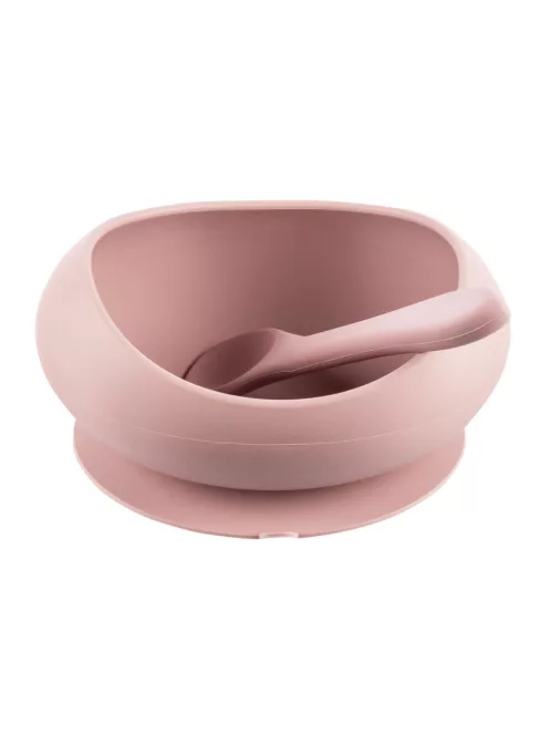 Zopa Szilikon tál tapadókoronggal és kanállal - Old Pink