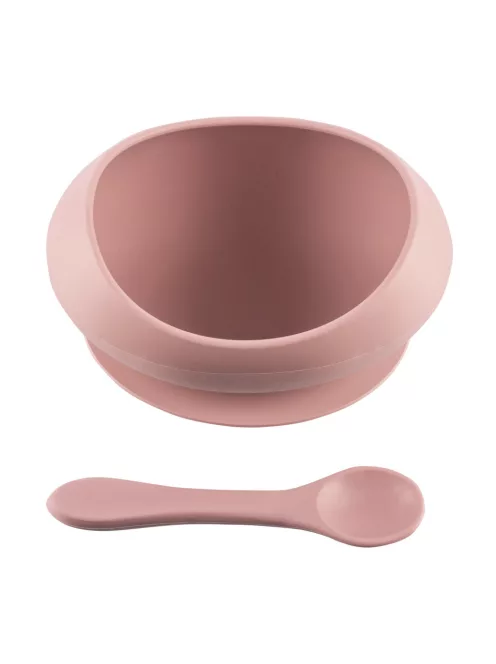 Zopa Szilikon tál tapadókoronggal és kanállal - Old Pink