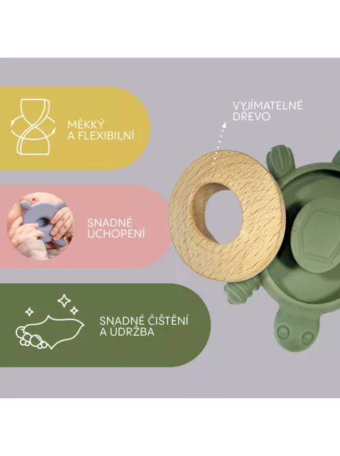 Zopa Szilikon-fa rágóka Teknős - Forest Green