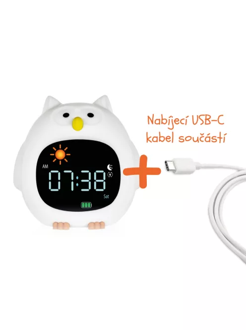 Zopa Szilikon gyermek ébresztőóra éjszakai fénnyel és zenével - Owl