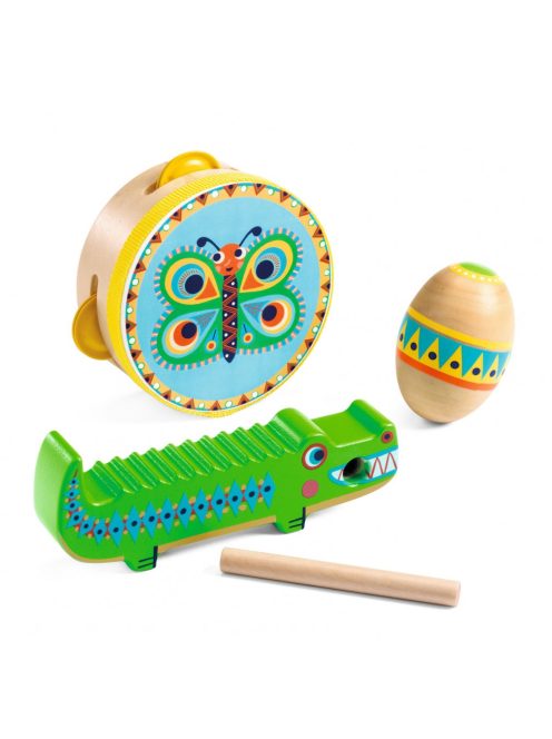 Djeco Játékhangszer - Tamburin, maracas, guiro - Set of percussions: tambourine, maracas, guiro