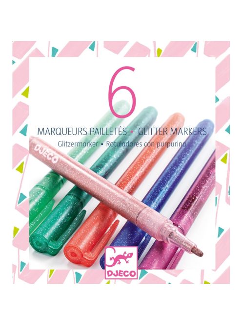 Djeco Csillám fílctoll 6 színben - 6 glitter markers - sweet