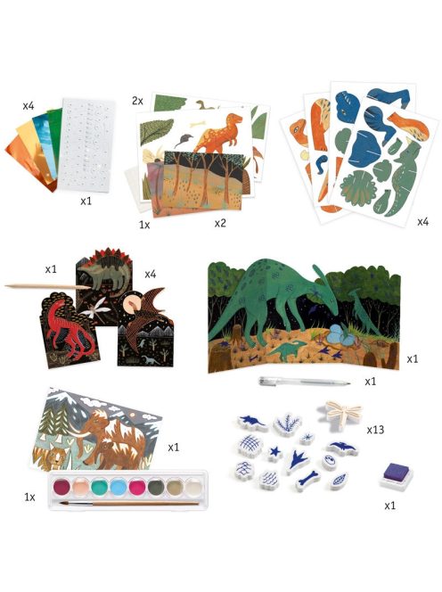 Djeco Kreatív műhely, 6 technika 1 dobozban - Dinoszauruszok világa 