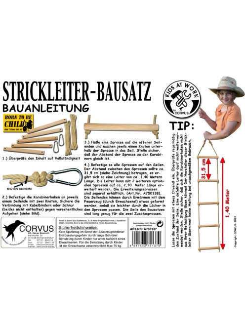 Kids at Work Kötéllétra készítő készlet 5 rúddal