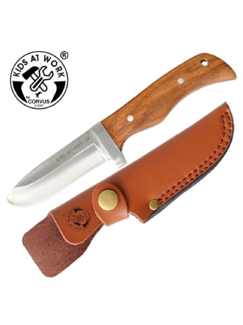 Kids at Work Lekerekített hegyű tőr kés, bőr védőtokkal