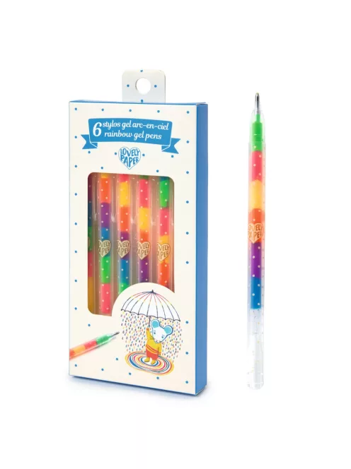 Djeco Lovely Paper Zseléstoll készlet 6 szivárvány színben - 6 rainbow gel pens