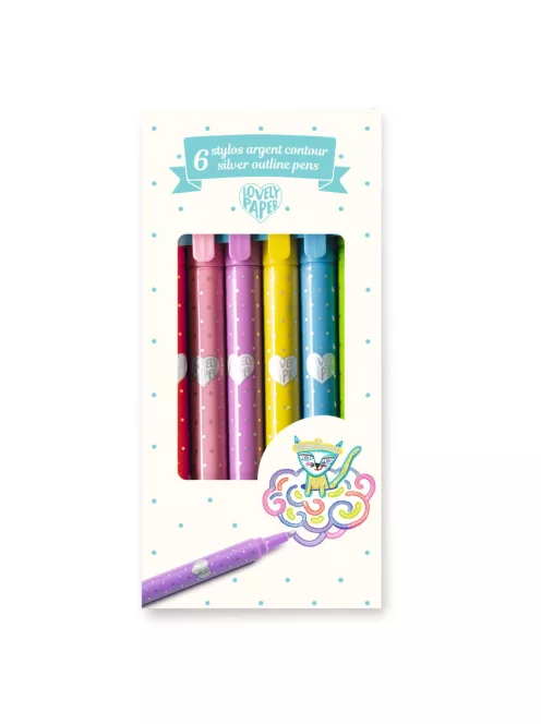 Djeco Lovely Paper Kontúrtoll készlet Ezüst 6 db-os - 6 silver outline pens