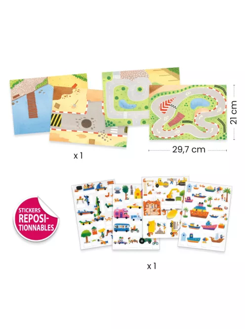 Djeco Matricázós sztorik 3D Közlekedés járművekkel - Lift-up stickers - Vehicles