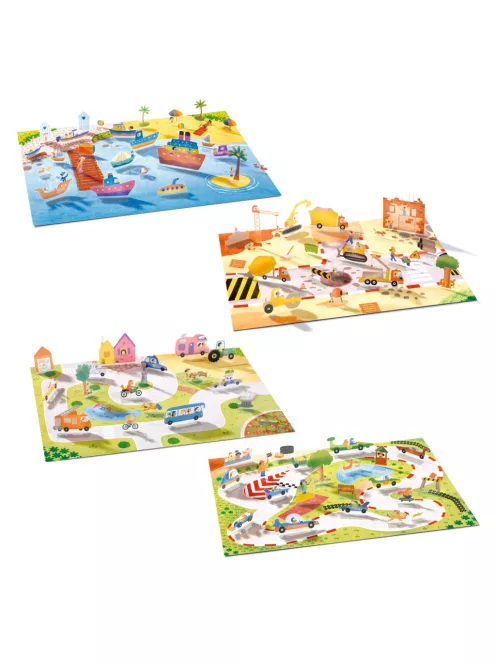 Djeco Matricázós sztorik 3D Közlekedés járművekkel - Lift-up stickers - Vehicles