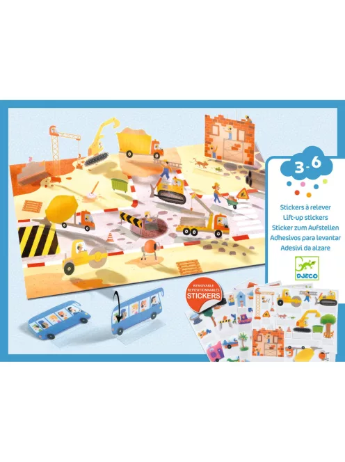 Djeco Matricázós sztorik 3D Közlekedés járművekkel - Lift-up stickers - Vehicles