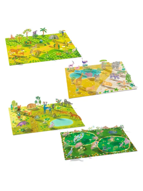 Djeco Matricázós sztorik 3D Állati élőhelyek - Lift-up stickers - Animals