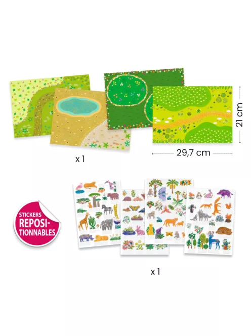 Djeco Matricázós sztorik 3D Állati élőhelyek - Lift-up stickers - Animals