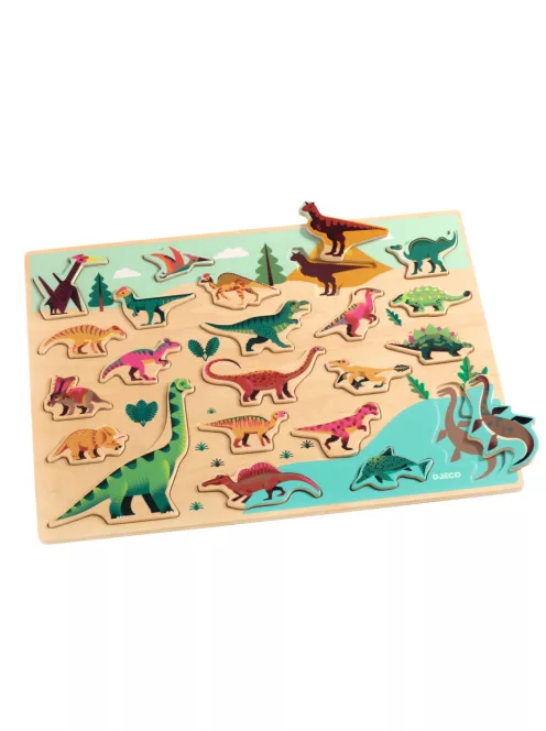 Djeco Formaillesztő formaberakó Színes dínók - Puzzlo Dino
