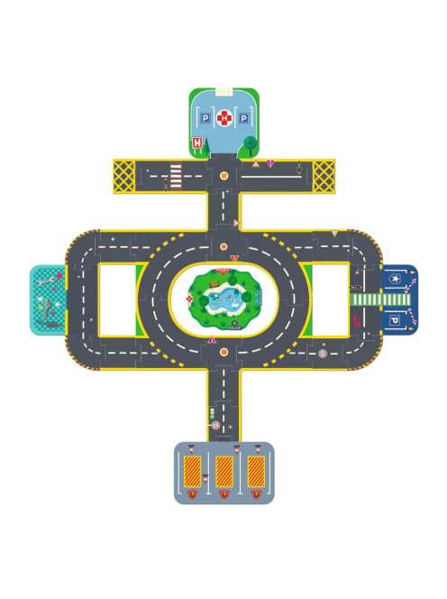 Djeco CRAZY MOTORS Autópálya városi úthálózat épület elemekkel 33 darabos - Puzzl'Up City-Giant