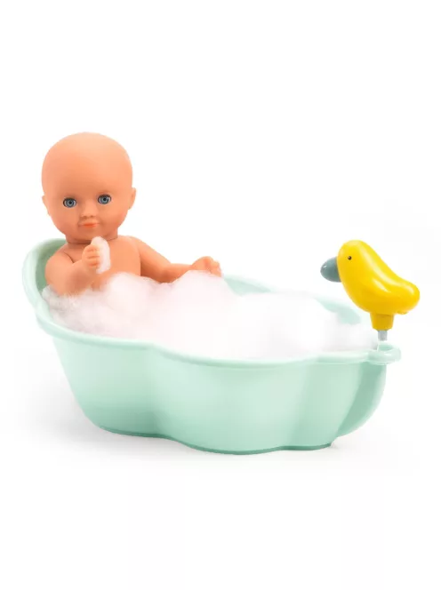 Djeco Fürdőkád játékbabáknak - Kék, sárga madárral