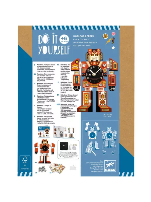 Djeco Design by Csináld magad! Falióra fiúszobába IdőRobi - Robotime