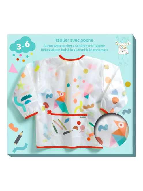 Djeco Kötény zsebbel Matrica és ceruza mintás - Apron with pocket Stickers and pencils