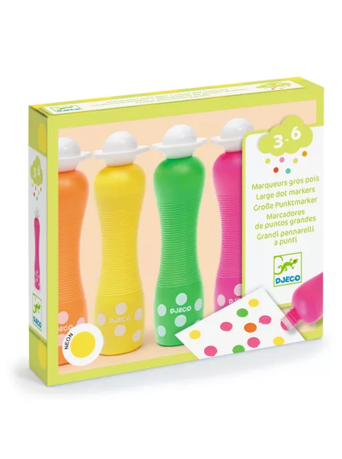 Djeco Marok filc készlet 4 fluoreszkáló színben Pontozó színezés - Large dot markers