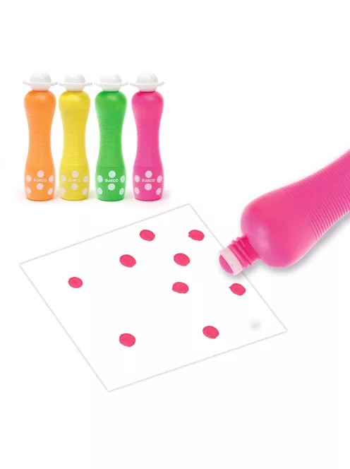 Djeco Marok filc készlet 4 fluoreszkáló színben Pontozó színezés - Large dot markers
