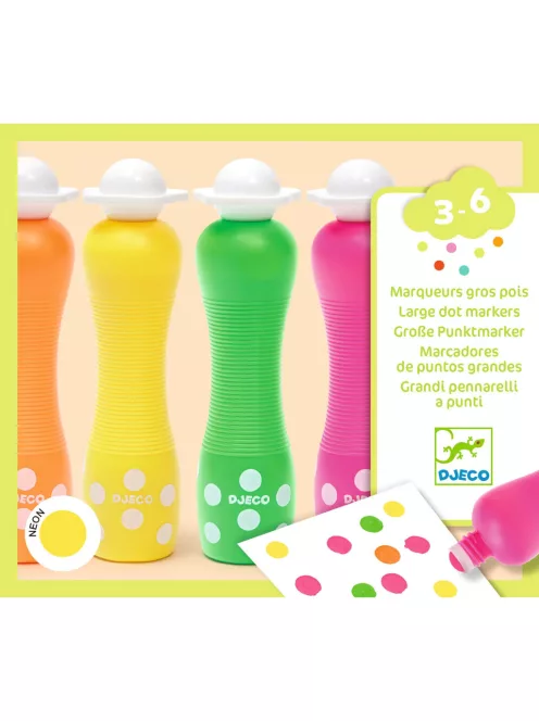 Djeco Marok filc készlet 4 fluoreszkáló színben Pontozó színezés - Large dot markers