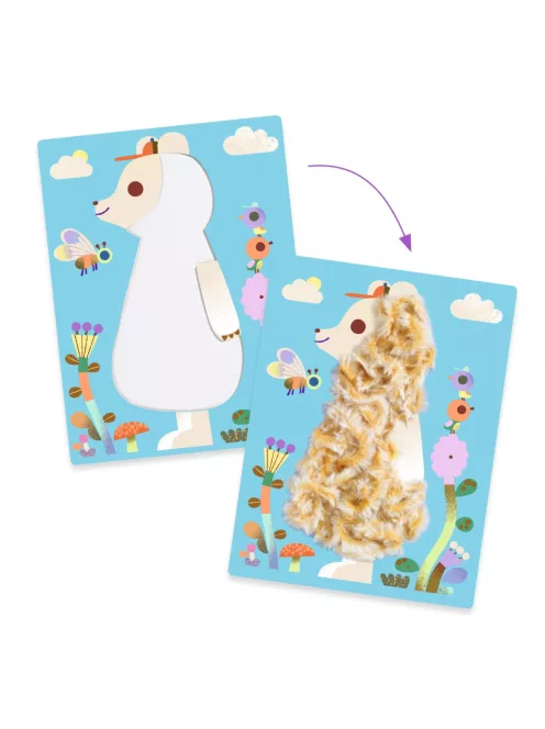 Djeco Kollázs műhely Bolyhos barátok gyapjúval és tépőzárral - Wool and Velcro Fluffy friends!