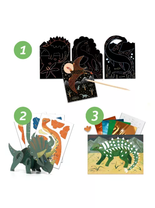 Djeco Kreatív műhely, 6 technika 1 dobozban - Dinoszauruszok világa 