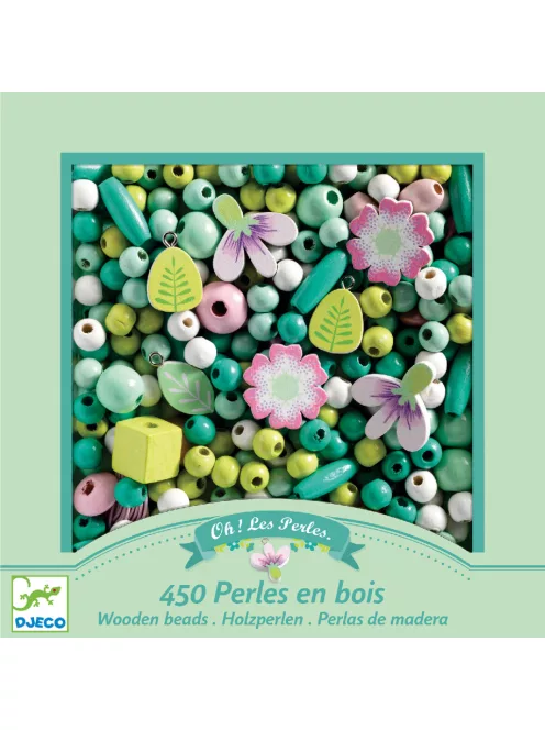 Djeco Fagyöngyök Levelek és virágok - Wooden beads leaves and flowers