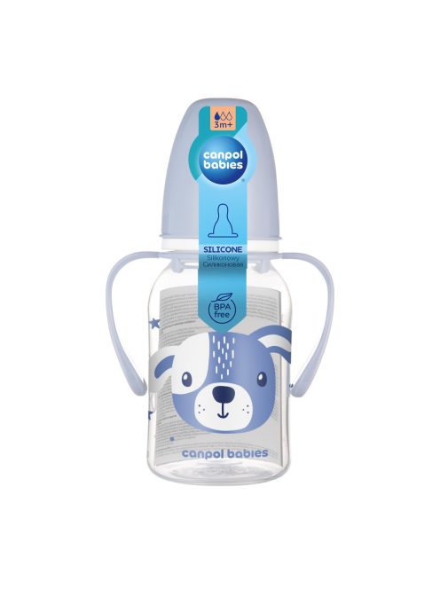 Canpol babies Keskeny nyakú cumisüveg fogantyúval, CUTE ANIMALS, 120 ml, kutya