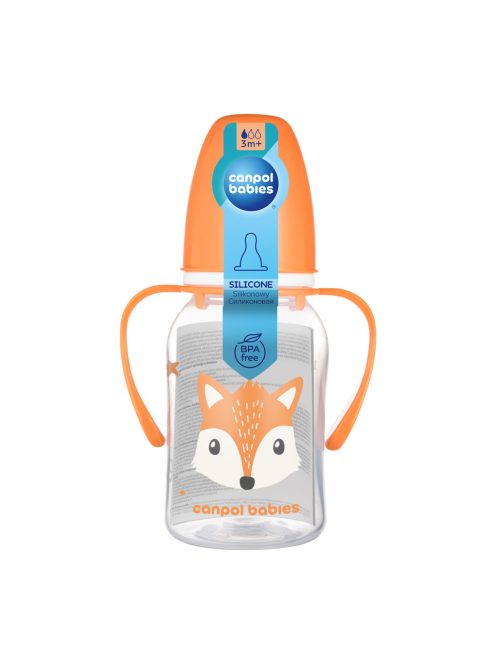 Canpol babies Keskeny nyakú cumisüveg fogantyúval, CUTE ANIMALS, 120 ml, róka