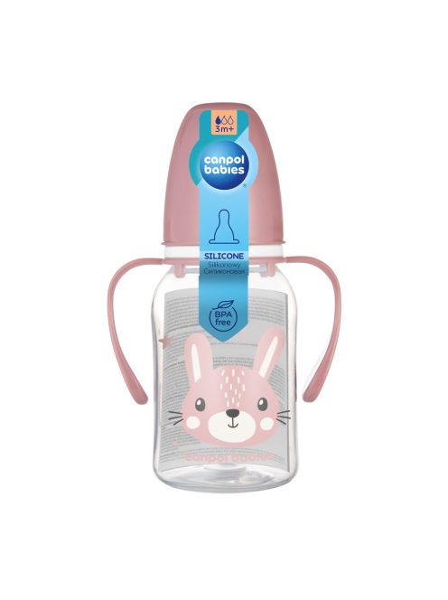 Canpol babies Keskeny nyakú cumisüveg fogantyúval, CUTE ANIMALS, 120 ml, nyuszi