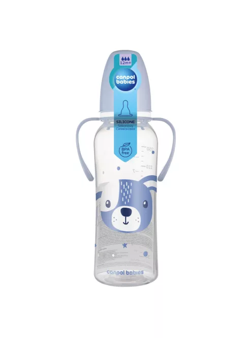 Canpol babies Keskeny nyakú cumisüveg fogantyúval, CUTE ANIMALS, 250 ml, kutya