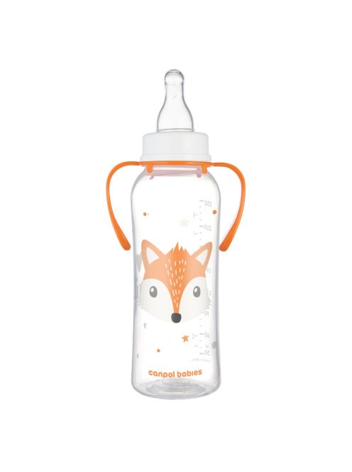 Canpol babies Keskeny nyakú cumisüveg fogantyúval, CUTE ANIMALS, 250 ml, róka