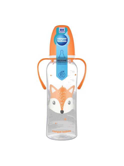 Canpol babies Keskeny nyakú cumisüveg fogantyúval, CUTE ANIMALS, 250 ml, róka