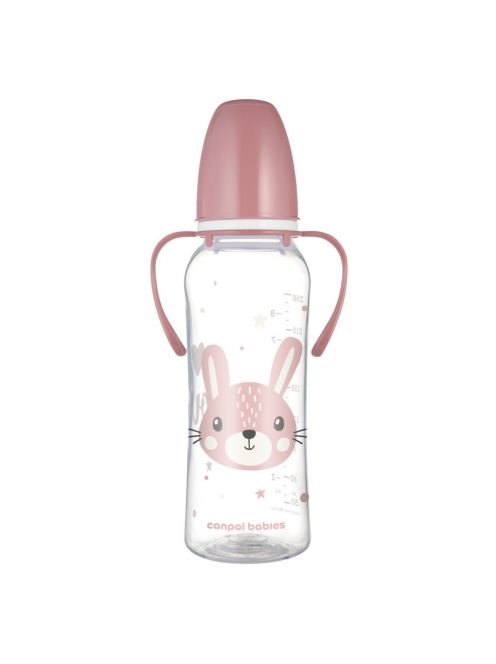 Canpol babies Keskeny nyakú cumisüveg fogantyúval, CUTE ANIMALS, 250 ml, nyuszi