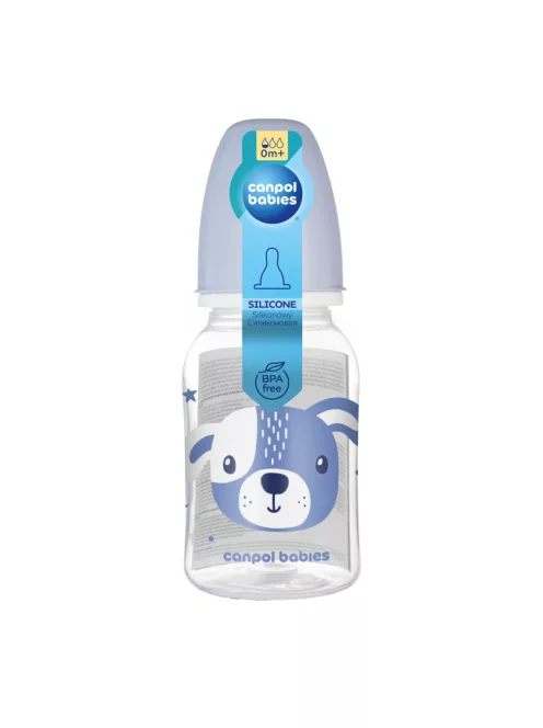 Canpol babies Keskeny nyakú cumisüveg CUTE ANIMALS 120ml - Blue