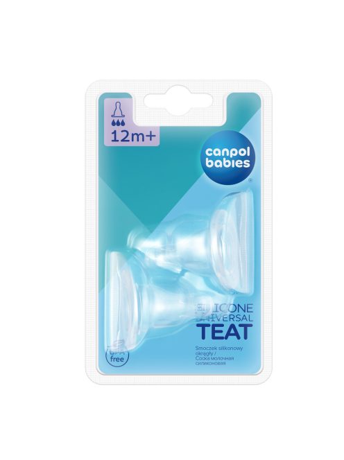 Canpol babies Univerzális, szilikon, gyors áramlású etetőcumi, keskeny cumisüveghez, 12hó+, 2db