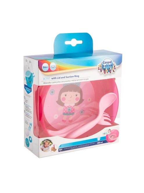 Canpol babies Tál evőeszközökkel és fedővel, 350ml, TOYS